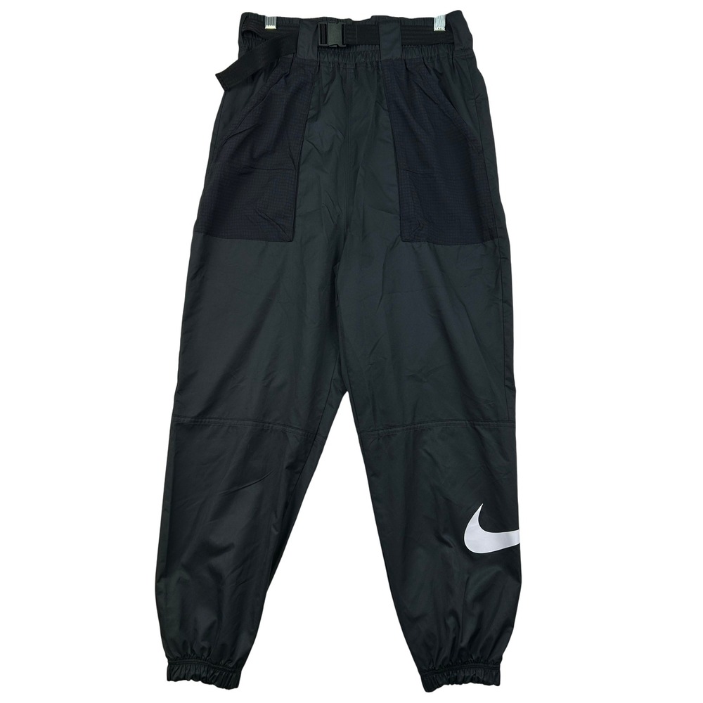 Nike Pants Womens Small Belted Track Wind Joggers Black Swoosh Logo Nylon